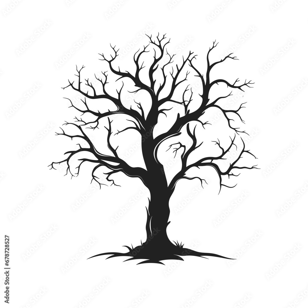 Haunted Tree Sketch vector silhouette isolated on a white background, Dead Scary Tree Silhouette vector, Halloween Spooky Tree Clipart