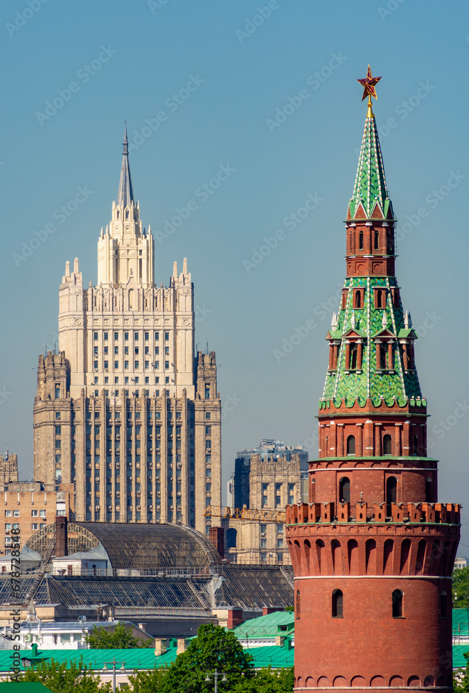 Vodovzvodnaya tower of Moscow Kremlin and Ministry of Foreign Affairs of Russian Federation, Russia