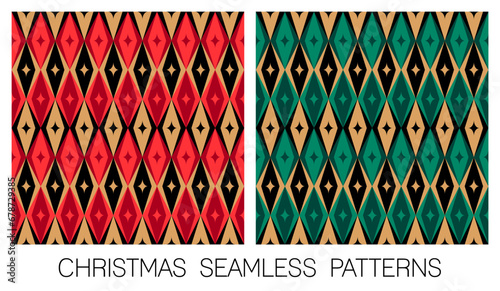 Set of rhombus and star seamless pattern design for christmas and new year background.