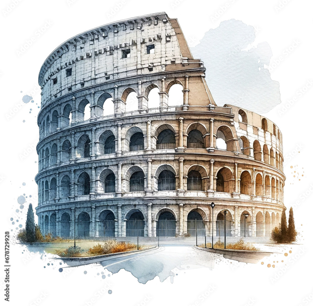 Isolated Watercolor Colosseum Artwork