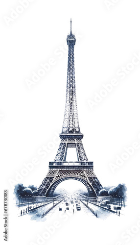 Parisian Watercolor Dream: The Eiffel Tower Isolated