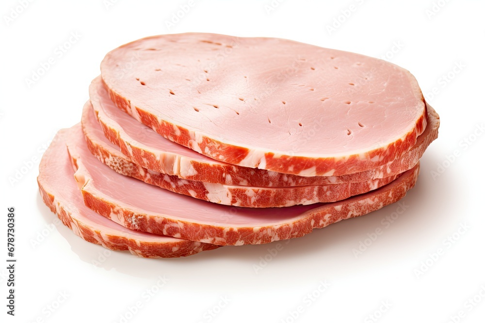 Mortadella Slice Isolated, Luncheon Meat Cut, Chicken Ham, Boiled
