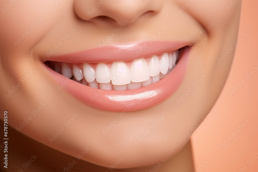Obraz premium white teeth, perfect smile, close-up, teeth whitening, somatological services