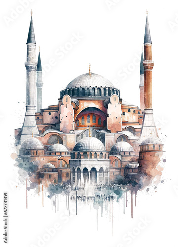 Fotografija Watercolor Majesty: Hagia Sophia Isolated Artwork