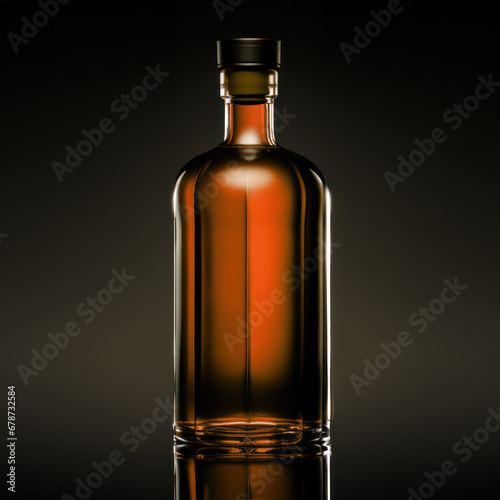 Clear Brown Glass Whiskey, Vodka, Gin, Rum Bottle Mockup on dark backgorund