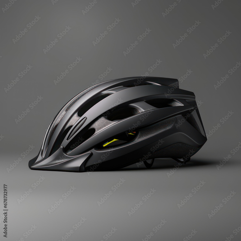 Closeup of Black bicycle helmet mock up, gear, and protection products for cyclists Closeup of Black bicycle helmet mock up, gear, and protection products for cyclists