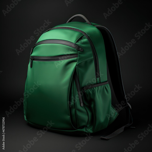 Green sustainable backpack, bag, luggage mock-up on plain background