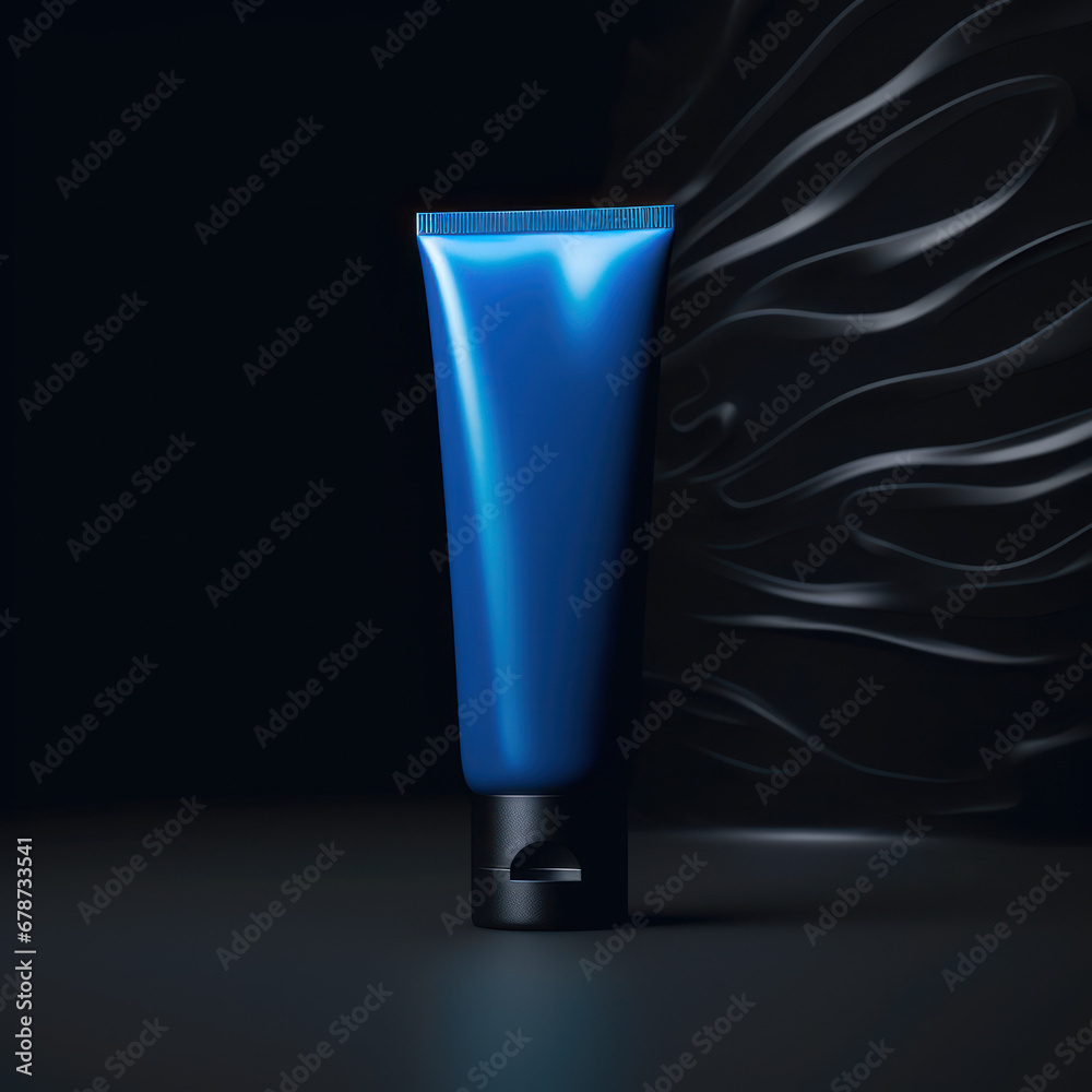 Blue Makeup, Face-care Cosmetic Plain Tube Mock up Ai Generated Blue Makeup, Face-care Cosmetic Plain Tube Mock up Ai Generated
