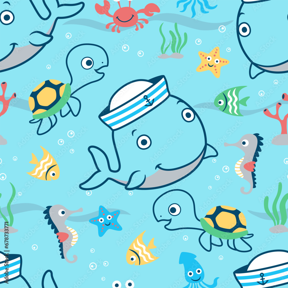 Seamless pattern vector of marine animals cartoon Seamless pattern vector of marine animals cartoon