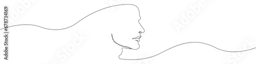 Face sign line continuous drawing vector. One line Gentle face in profile vector background. Woman's hairstyle icon. Continuous outline of Fragile woman. Linear beautiful face symbols.