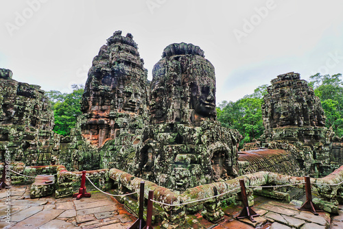 Bayon Temple - Masterpiece of Khmer Architecture built as a Buddhist temple by Jayavarman VII with over 200 towering smiling and serene looking Buddha faces at Siem Reap, Cambodia, Asia