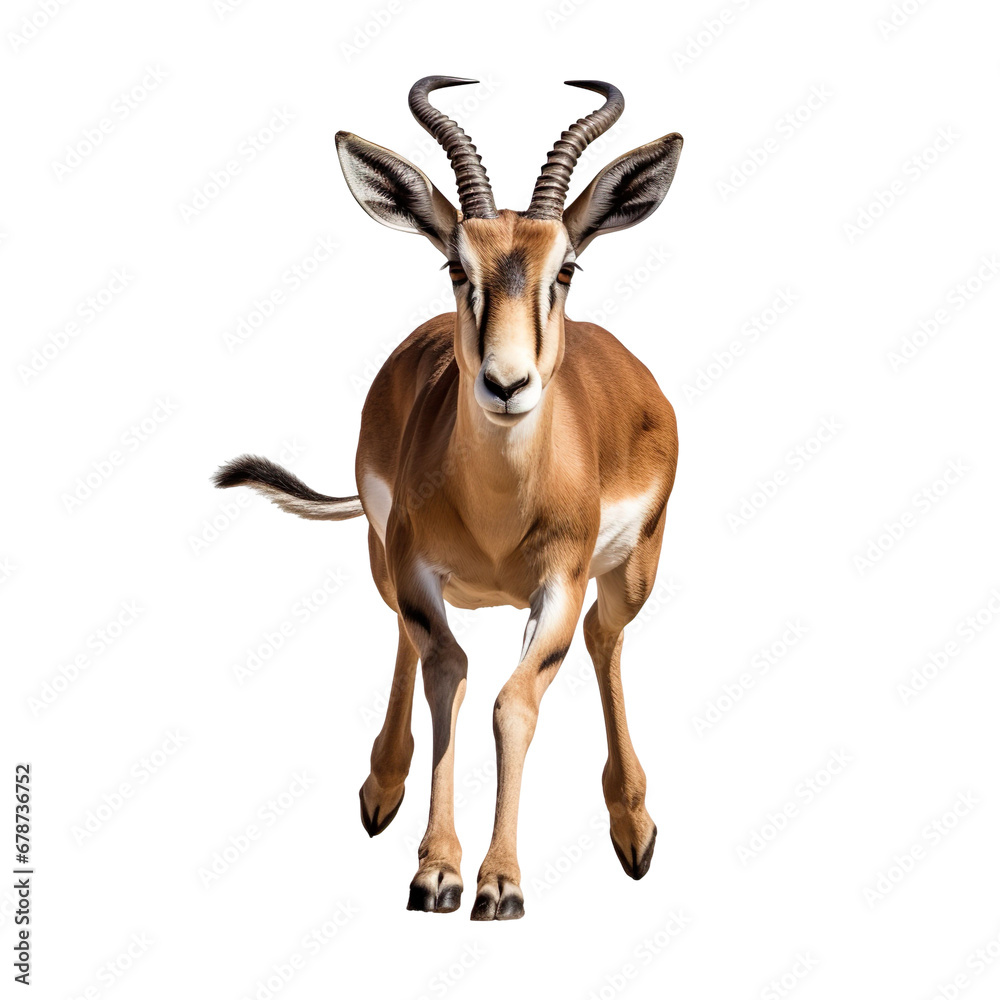 front view of a gazelle animal running towards the camera on a white transparent background front view of a gazelle animal running towards the camera on a white transparent background