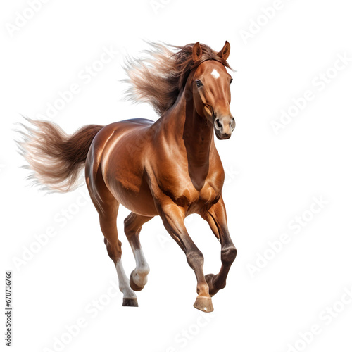 front view of a horse animal running towards the camera on a white transparent background 