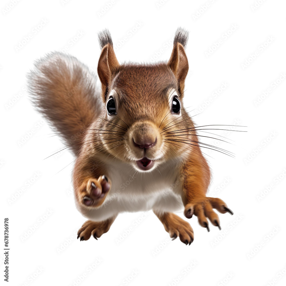 front view of a squirrel animal running towards the camera on a white transparent background front view of a squirrel animal running towards the camera on a white transparent background