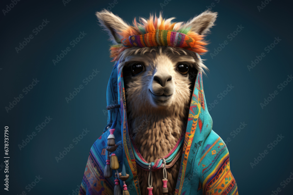 Funny funny lama in poncho