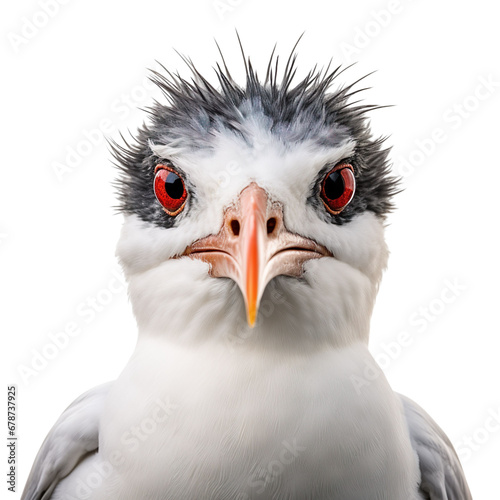 front view face close up of Tern bird on a white transparent background