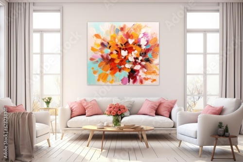 Design bright interior white couch wall apartment furniture living room decor modern home sofa © SHOTPRIME STUDIO