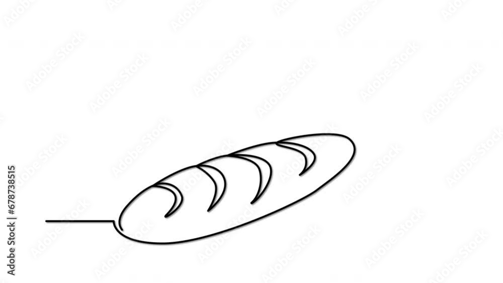 Long loaf bread outline self drawing animation. Long loaf bread outline self drawing animation.
