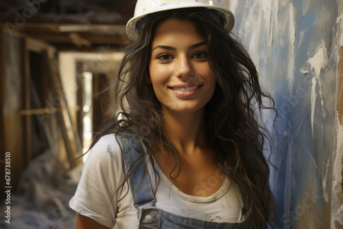 Selfie of a positive young woman builder