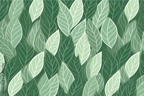 Vector Green Leaves Seamless Pattern. Abstract Grid Background. Geometric Texture.