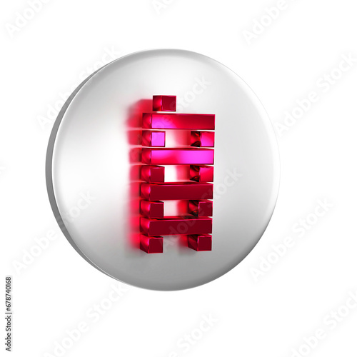 Red Mahjong pieces icon isolated on transparent background. Chinese mahjong red dragon game emoji. Silver circle button.