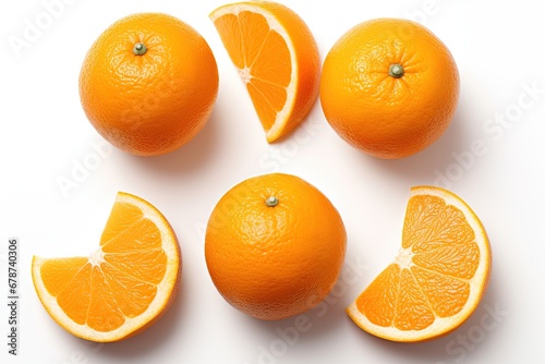 A set of oranges isolated on white background. Top view. Ai Generative