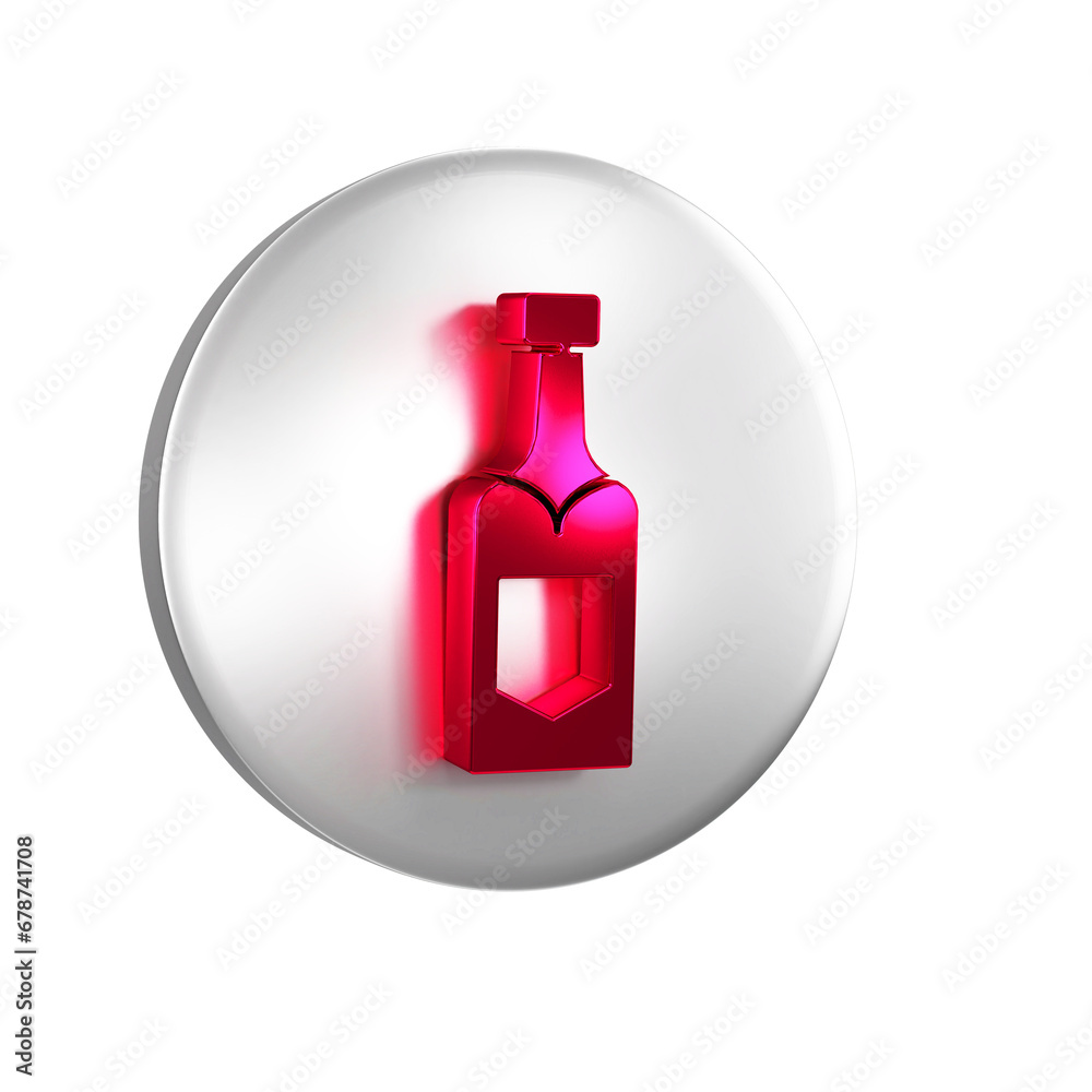 Red Champagne bottle icon isolated on transparent background. Silver circle button. Red Champagne bottle icon isolated on transparent background. Silver circle button.