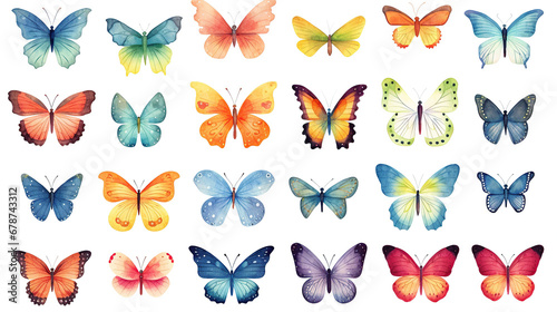 Collection of butterflies on isolated white background.watercolor butterfly png collection. © Santy Hong