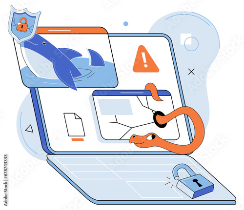 Industrial cyber security. Vector illustration. Analysis cyber risks helps identify potential weaknesses in security systems Networks play vital role in enabling efficient datexchange in industrial