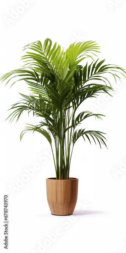 Kentia Palm Tree in pot. Houseplant isolated on white background with clipping path.