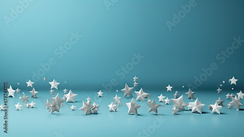  a group of white stars sitting next to each other on a blue surface with one star falling off of the left side of the image to the right of the other. photo