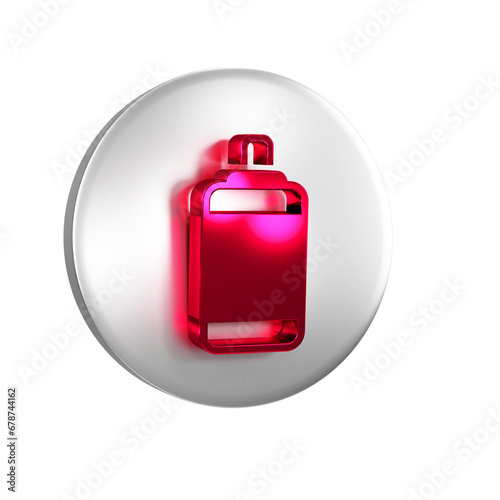 Red Punching bag icon isolated on transparent background. Silver circle button.