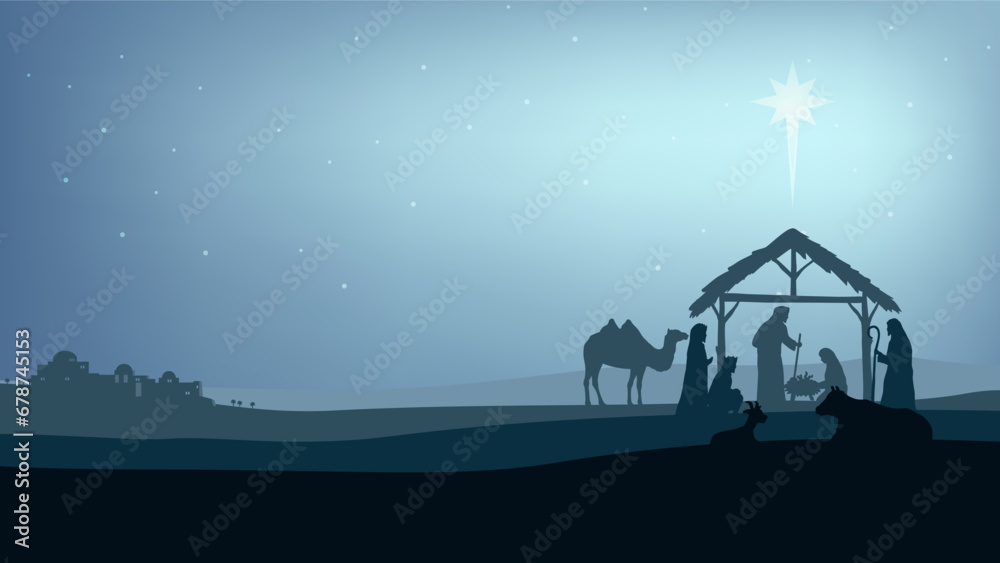 Poster Illustration of Christmas Nativity scene with the three wise men ...