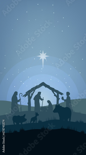 Illustration of Christmas Nativity scene for wallpaper background