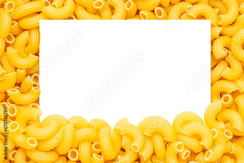 Cutout blank copy space on uncooked macaroni pasta