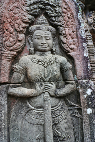 A Divine Door Guardian at Banteay Kdei, Buddhist monastic temple at Siem Reap, Cambodia, Asia