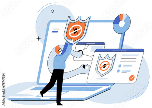 Information privacy. Vector illustration. Documents containing private datrequire strict confidentiality measures In cyberspace, identification protocols ensure secure and authenticated access