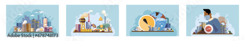 Industrial pollution. Dirty waste. Environmental pollution. Vector illustration. Dirty waste must not be allowed to enter our natural water sources The link between air, water, and soil pollution and
