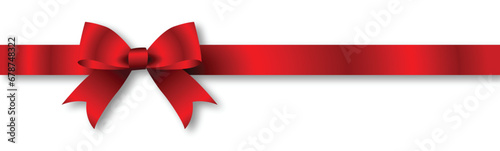 Red Ribbon Bow Realistic shiny satin with drop shadow ribbon isolated on a white background,  transparent 
