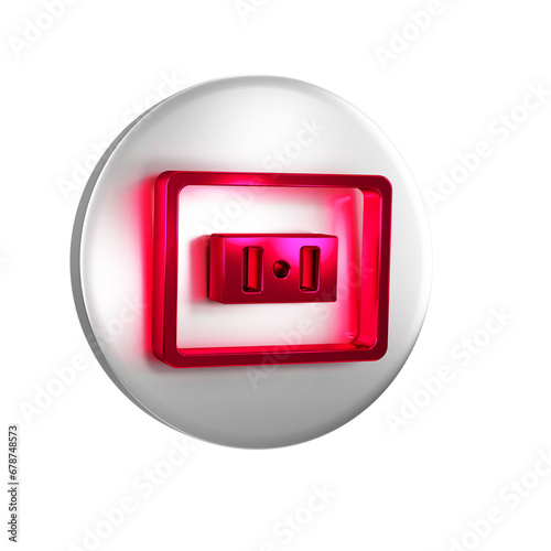 Red Electrical outlet icon isolated on transparent background. Power socket. Rosette symbol. Silver circle button.
