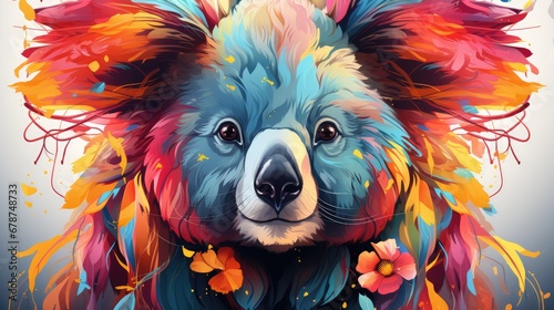  a painting of a colorful bear with flowers on it's neck and a name tag on the front of the bear's ear and the bear's head. © Shanti