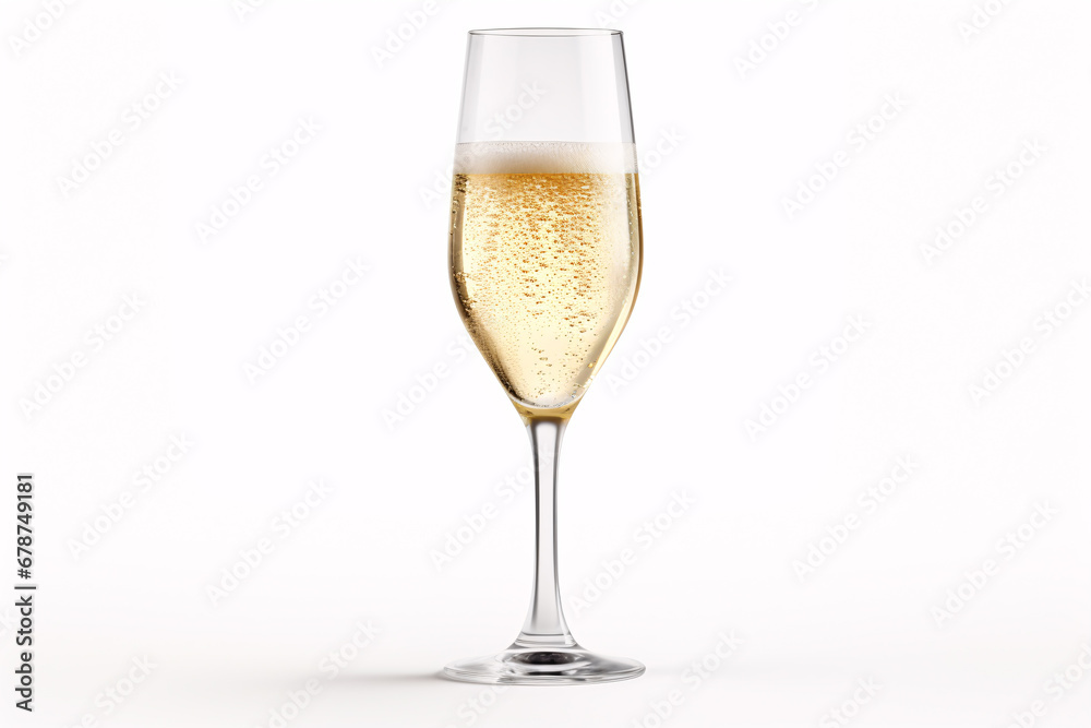 A champagne flute, detached on a pallid setting.