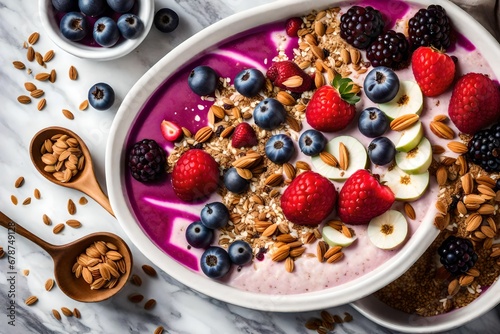 Delight in the visual feast of a berry smoothie bowl adorned with granola
