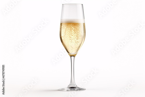 A champagne flute, detached on a pallid setting.