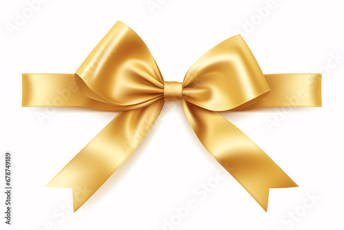 decorated bow isolated on white.A decorative golden bow with ribbons isolating on a white background, perfect for Christmas, Valentine's Day, or birthday gifts.