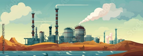 Old manufacturing coke plant on a cloudy sky background on sunny summer day. AI generated illustration