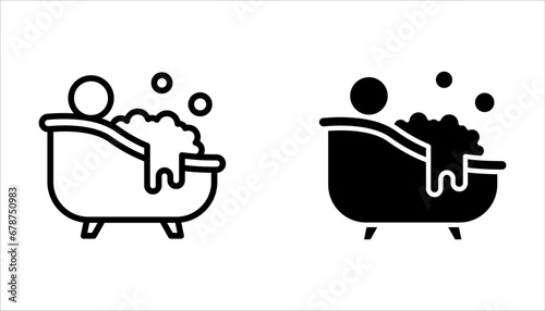 Bathtub icon set, design element, editable stroke and solid glyph, flat, stylist, design template on white background