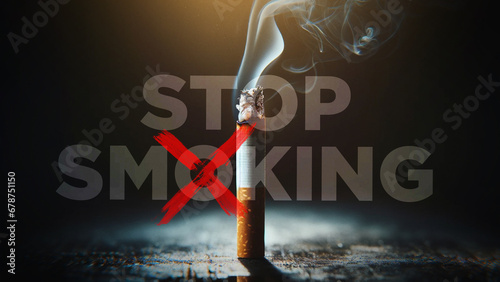 Canvas Print Burning cigarette with Stop Smoking message, health awareness campaign, addict