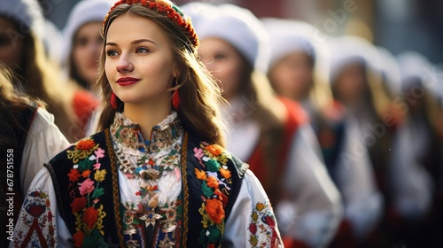 Parade in national costumes of the world