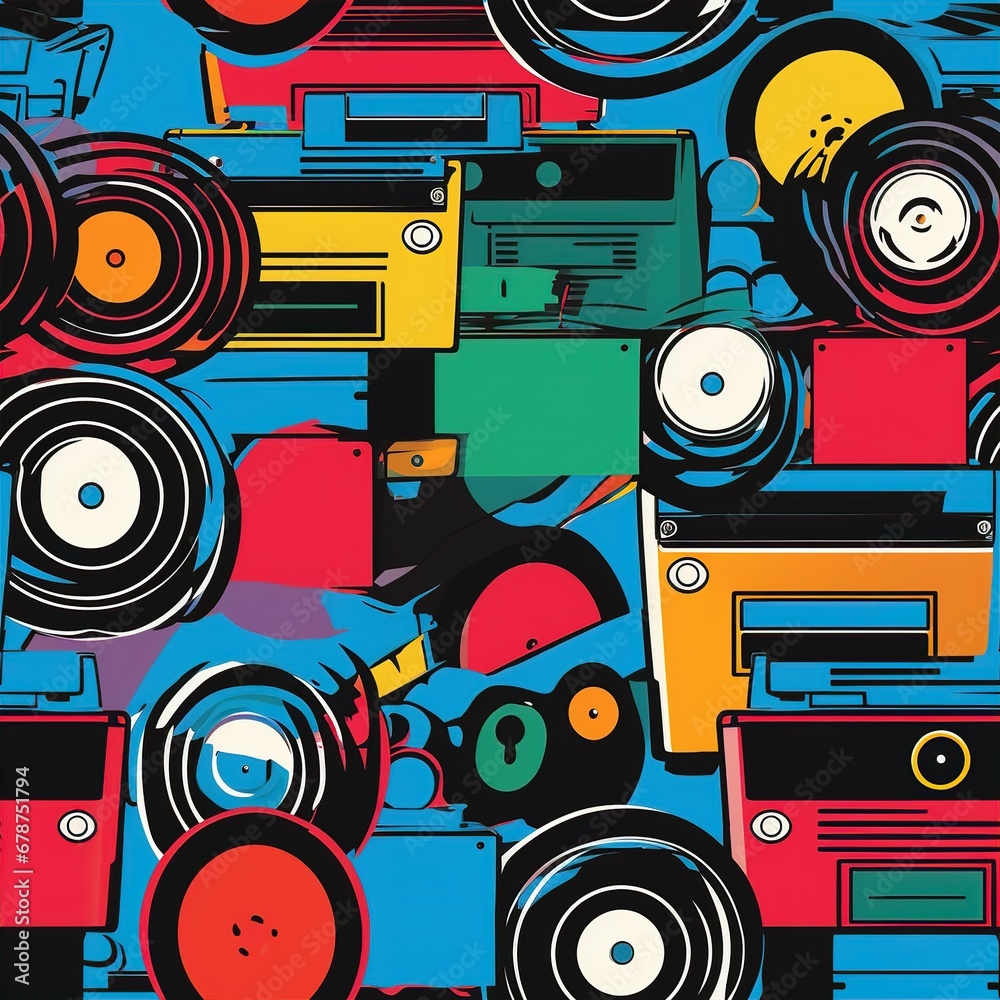 Fototapeta premium Turntable and records are still held a niche market, particularly among DJs and audiophiles in the 1990s